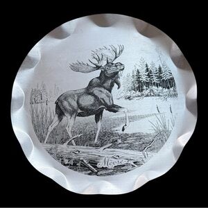 Vintage Reynolds Stylemaster Tray-Plaque Moose 14.5" in Diameter Aluminum Tray